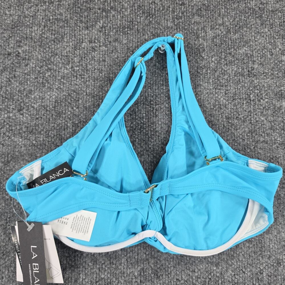 La Blanca Women's Size 8 Turquoise Blue Bikini Top Halter Convertible Straps Swi - Picture 6 of 7